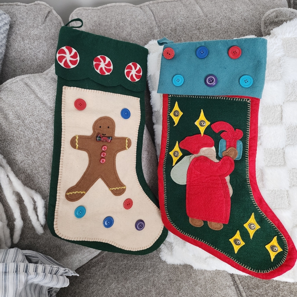 Festive Felt Christmas Stockings with Santa and Gingerbread Designs